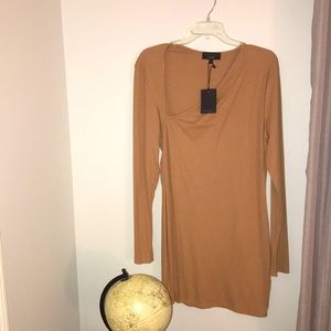 New w tags - Michael Costello x Revolve Nude Mini dress w asymmetrical neckline